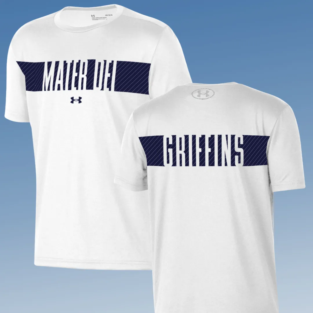 UNDER ARMOUR WHITE SS TECH T - NAVY BLOCK - MD GRIFFINS