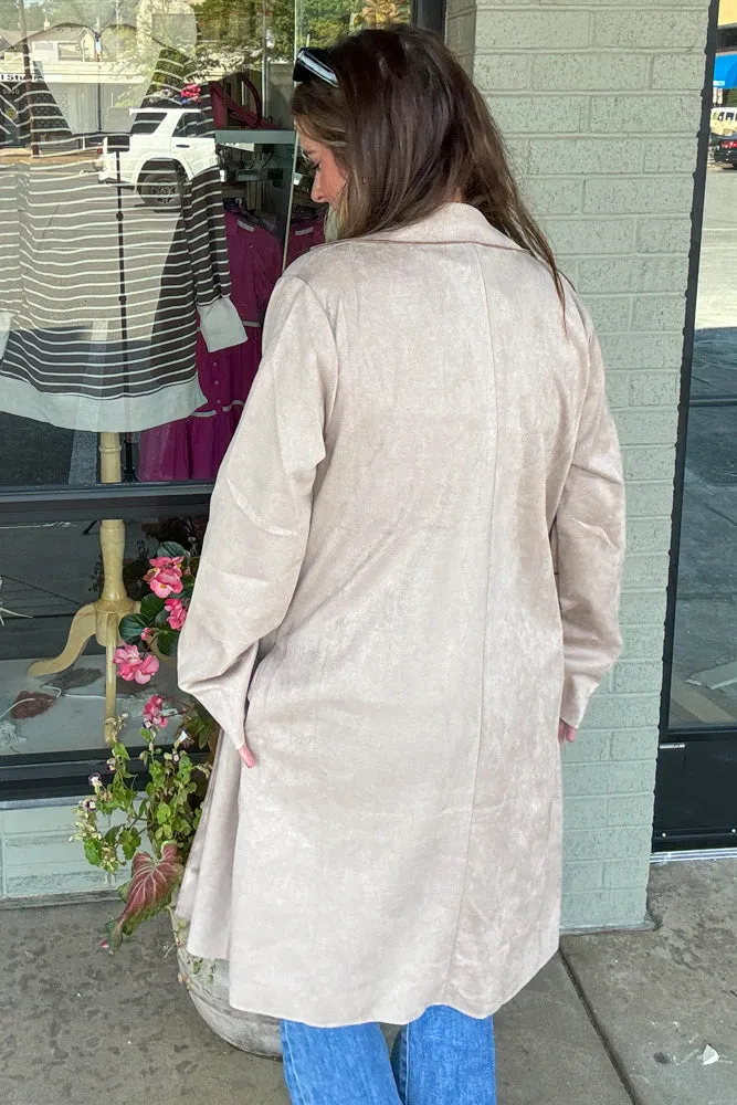 Vegan Suede Trench Jacket-Light Mocha