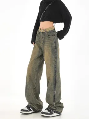 Vintage Black Y2K Streetwear Baggy Straight Denim Jeans