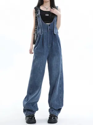 Vintage Harajuku Wide-leg Casual Baggy Hole Streetwear Jeans with Straps