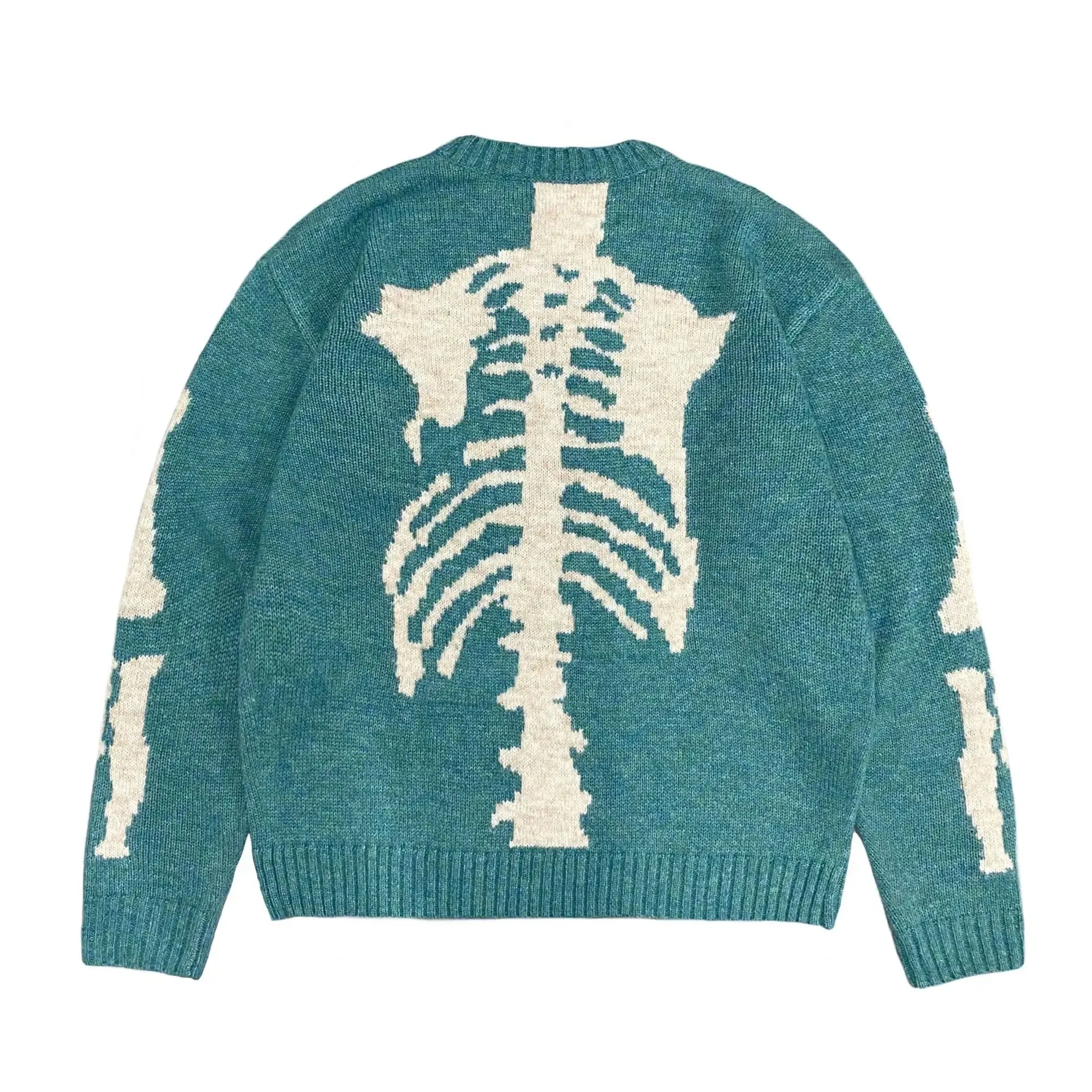 Vintage Hirata Round Neck Loose Bone Skeleton Knitted Casual Sweater - Long Sleeve