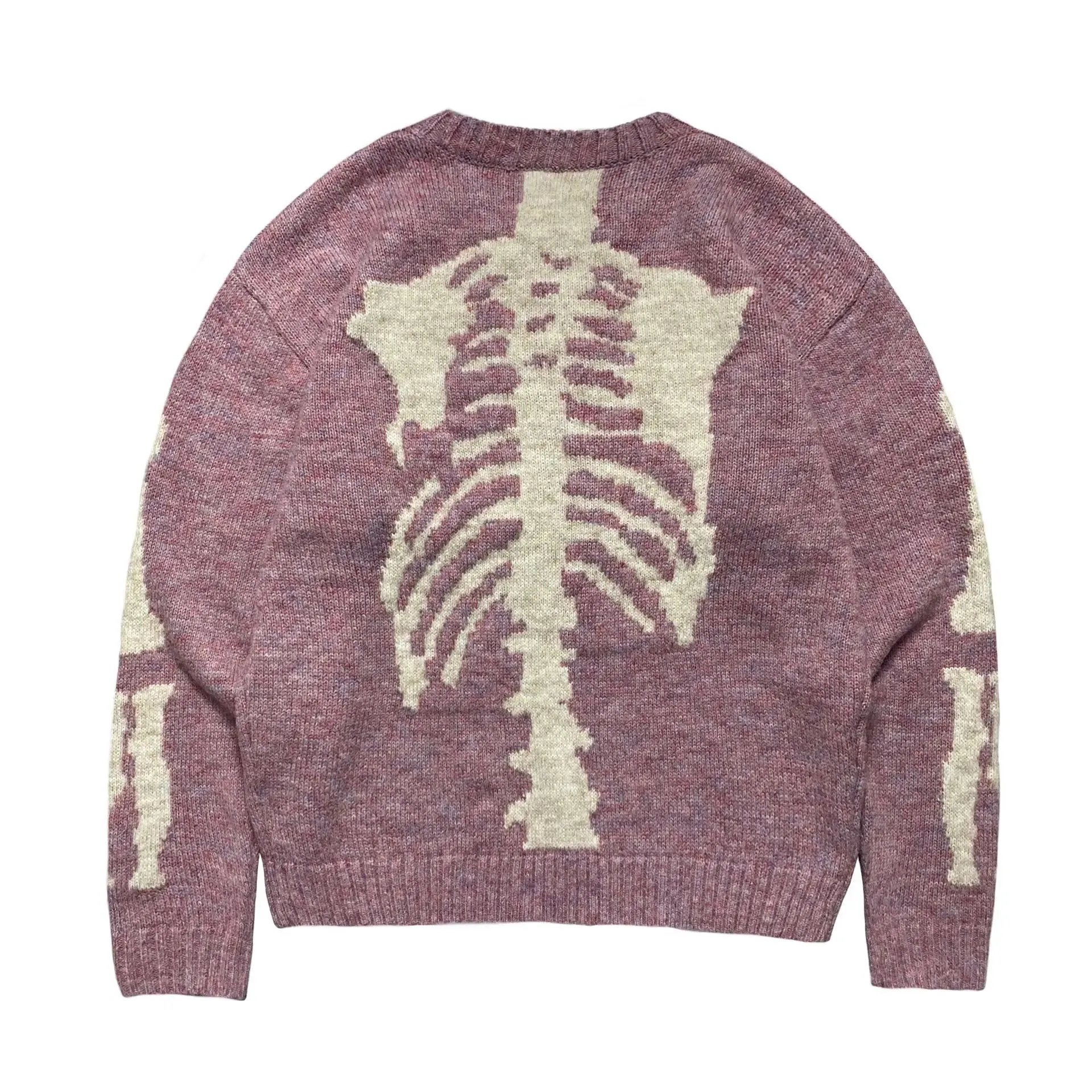 Vintage Hirata Round Neck Loose Bone Skeleton Knitted Casual Sweater - Long Sleeve