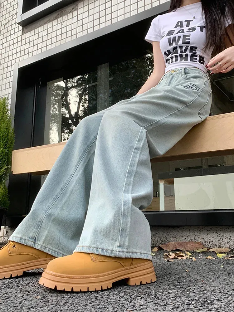 Vintage Letter Straight For Women 2024 Spring Streetwear High Waist Long Jeans