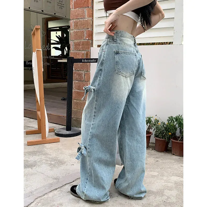 Vintage Streetwear Baggy High American Waist Y2K Blue Denim Leg Wide Jeans