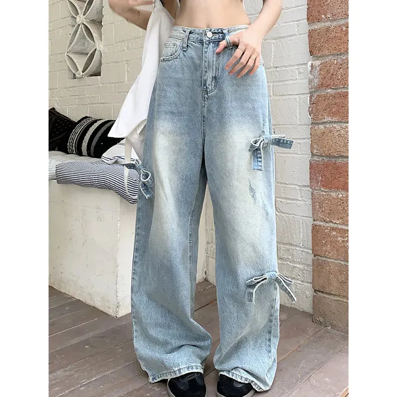 Vintage Streetwear Baggy High American Waist Y2K Blue Denim Leg Wide Jeans