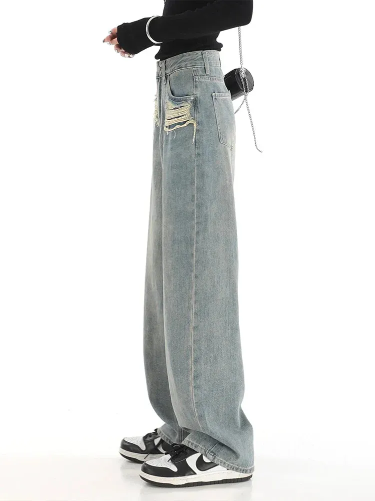 Vintage Washed Wide Leg Baggy Jeans - Boyfriend Style