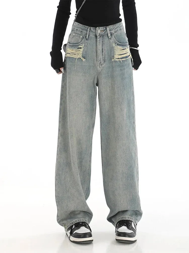 Vintage Washed Wide Leg Baggy Jeans - Boyfriend Style