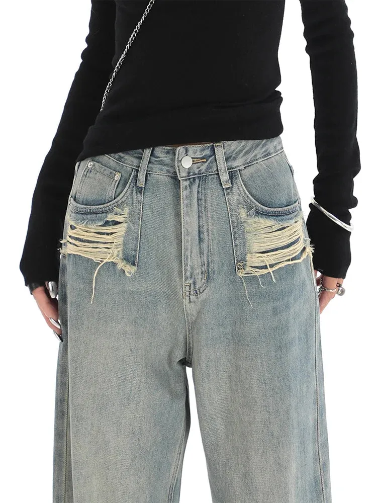 Vintage Washed Wide Leg Baggy Jeans - Boyfriend Style