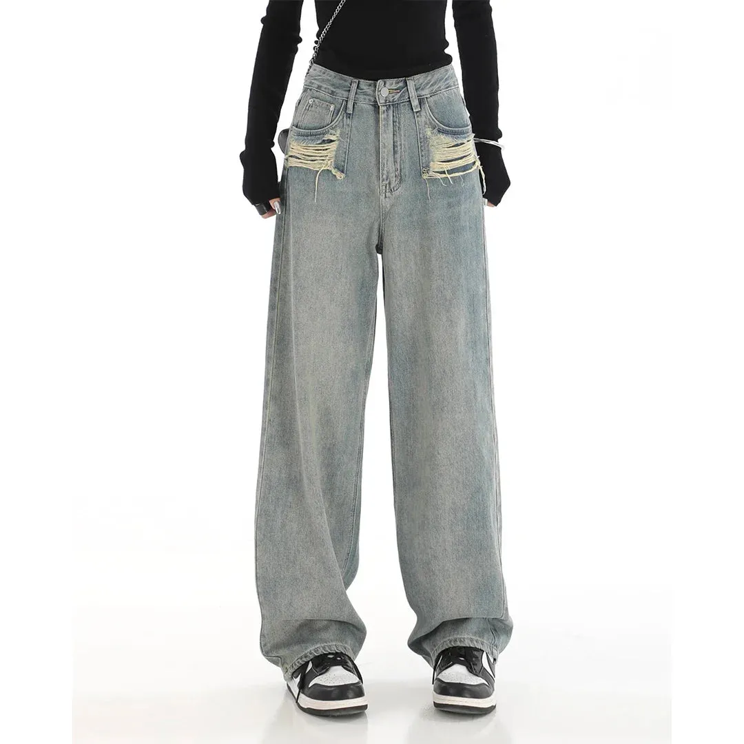 Vintage Washed Wide Leg Baggy Jeans - Boyfriend Style