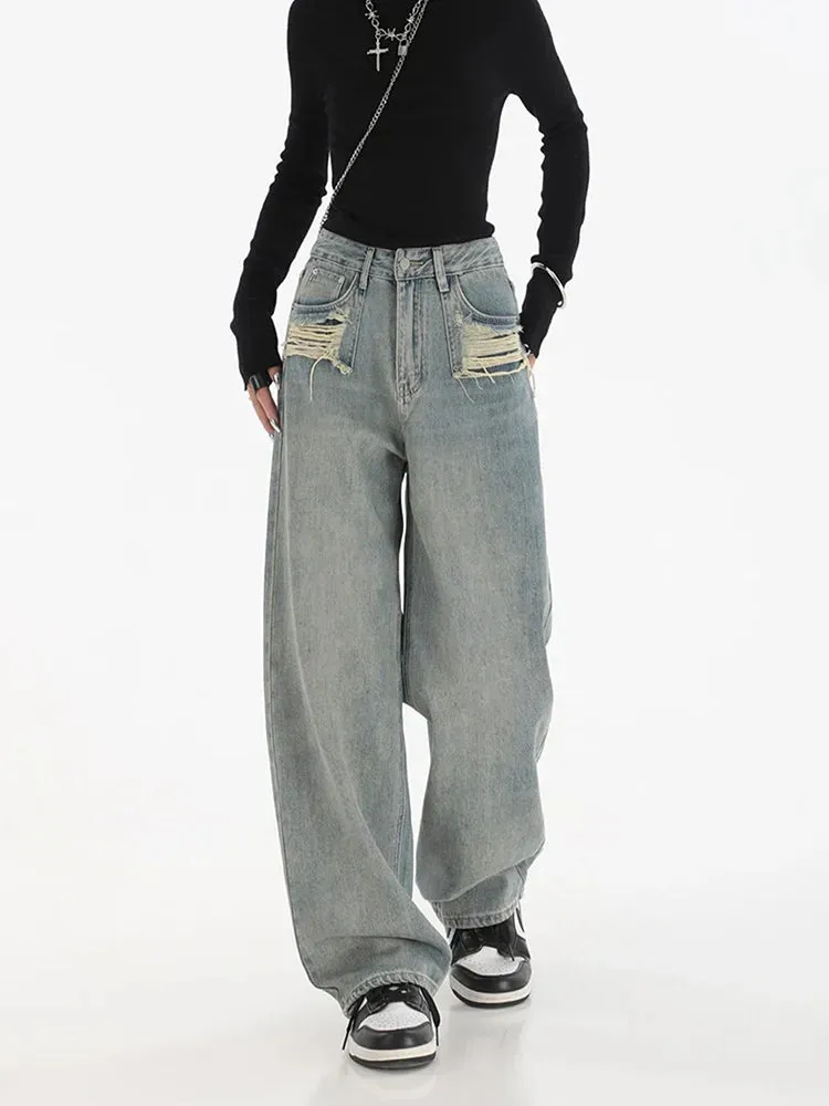 Vintage Washed Wide Leg Baggy Jeans - Boyfriend Style