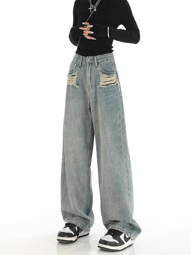 Vintage Washed Wide Leg Baggy Jeans - Boyfriend Style