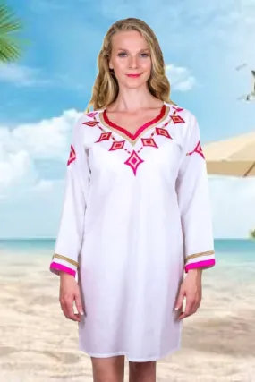 White with Shocking Pink ‘Nefertiti In Ibiza’ Cotton Kaftan