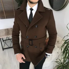 Wiaofellas Lapel Double Row Button Casual Trench Coat Woolen Coat with Belt Men's Trench Coat Autumn Men's Woolen Business Jacket