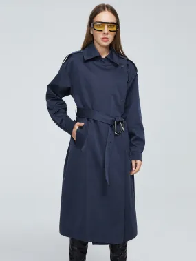 Wjczt women's spring jackets 2022 blue Classic Double Business Top Windbreaker long belt autumn trench coat women Outerwear DS07