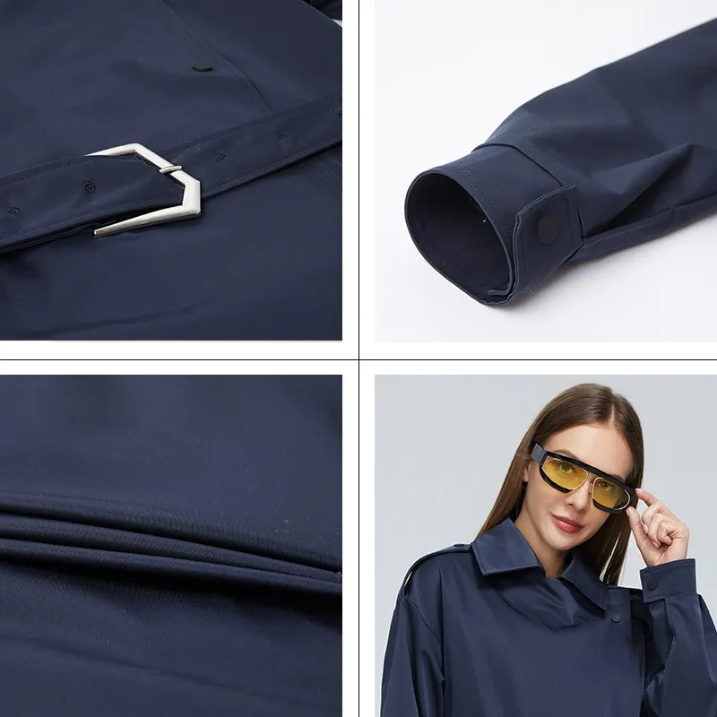 Wjczt women's spring jackets 2022 blue Classic Double Business Top Windbreaker long belt autumn trench coat women Outerwear DS07