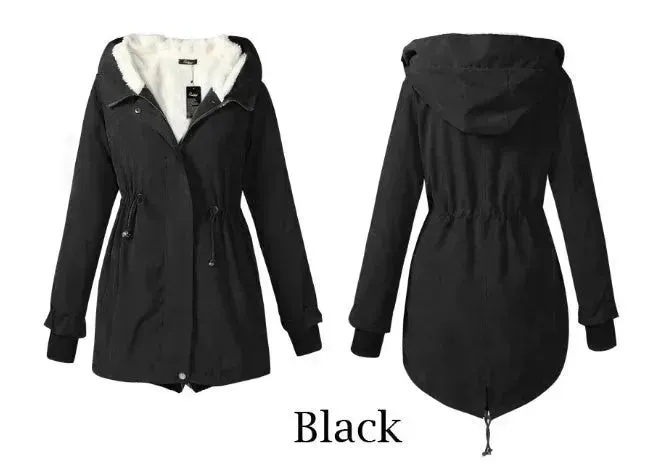 Women Work Hooded collar up Winter Jacket Woolen Lining