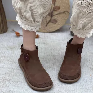 Womens Barefoot Boots With Button Leather Chelsea Boots Mori Girl Style in Coffee/Khaki