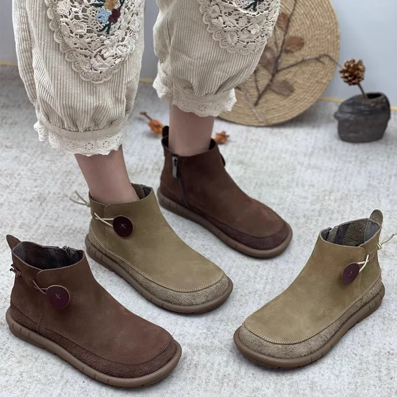 Womens Barefoot Boots With Button Leather Chelsea Boots Mori Girl Style in Coffee/Khaki