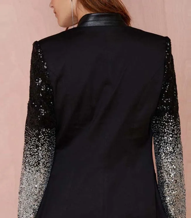 Womens Blazer with Sequins Sleeve