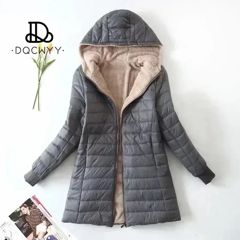 Women's Jacket Winter New Mid Length Korean Edition Hooded Fit Plus