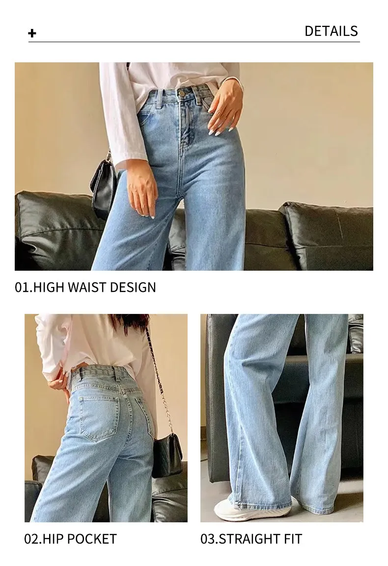 Y2k Wide Leg Pants High Waist Mom Jeans Fashion Denim Trousers Blue Jeans