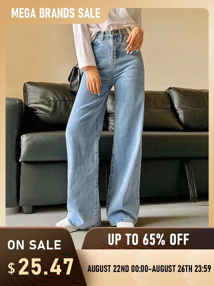 Y2k Wide Leg Pants High Waist Mom Jeans Fashion Denim Trousers Blue Jeans