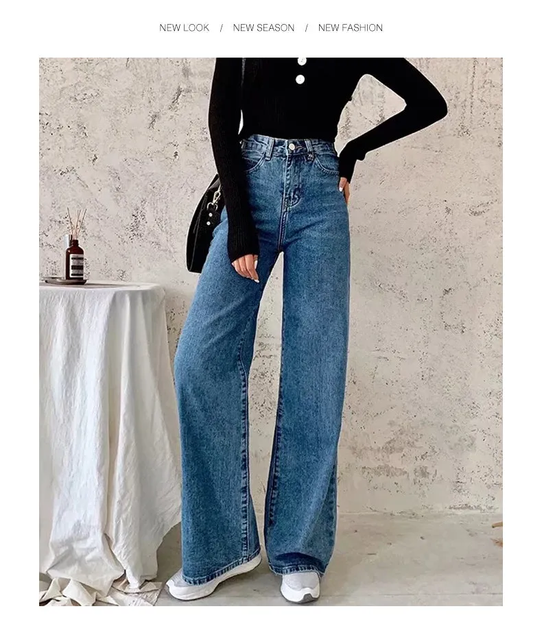 Y2k Wide Leg Pants High Waist Mom Jeans Fashion Denim Trousers Blue Jeans