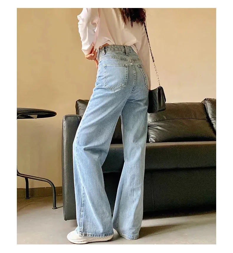 Y2k Wide Leg Pants High Waist Mom Jeans Fashion Denim Trousers Blue Jeans