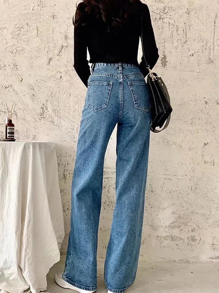 Y2k Wide Leg Pants High Waist Mom Jeans Fashion Denim Trousers Blue Jeans