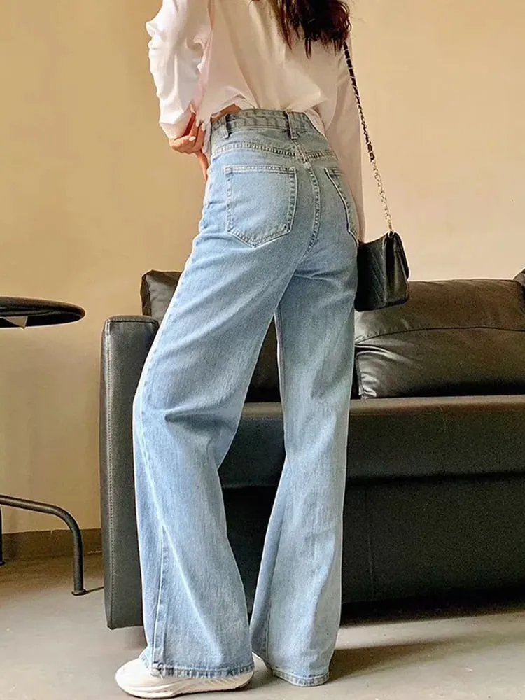 Y2k Wide Leg Pants High Waist Mom Jeans Fashion Denim Trousers Blue Jeans