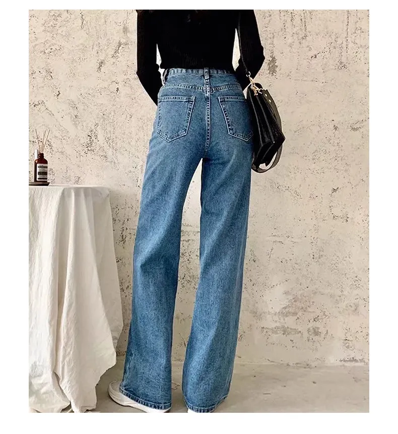 Y2k Wide Leg Pants High Waist Mom Jeans Fashion Denim Trousers Blue Jeans