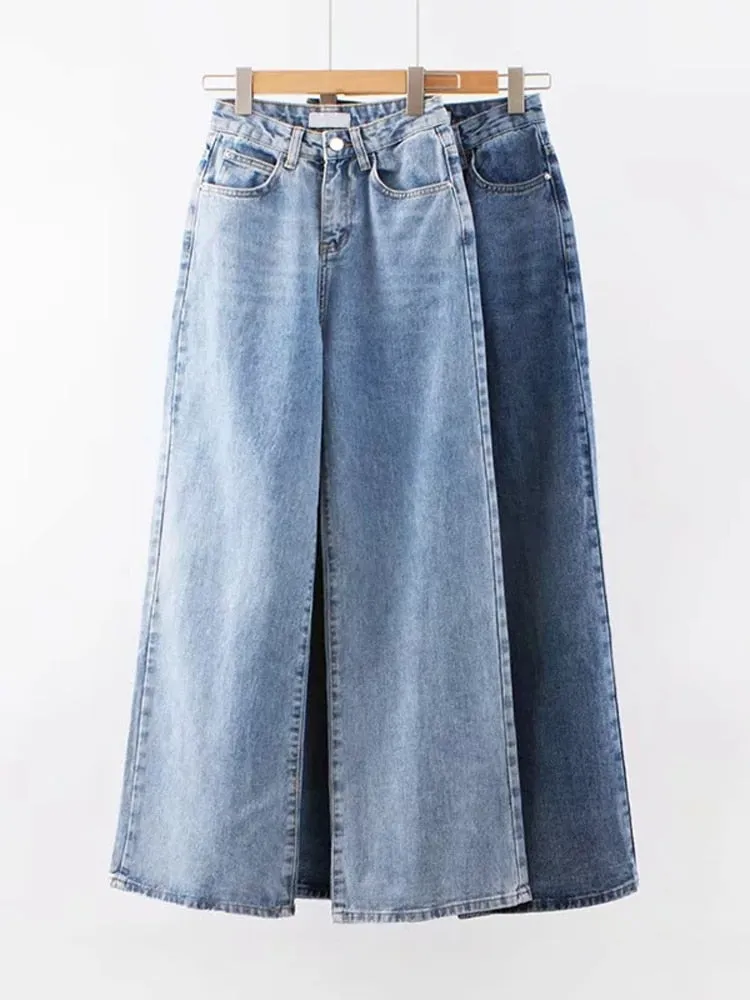 Y2k Wide Leg Pants High Waist Mom Jeans Fashion Denim Trousers Blue Jeans