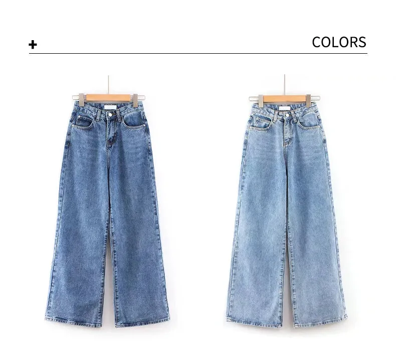 Y2k Wide Leg Pants High Waist Mom Jeans Fashion Denim Trousers Blue Jeans