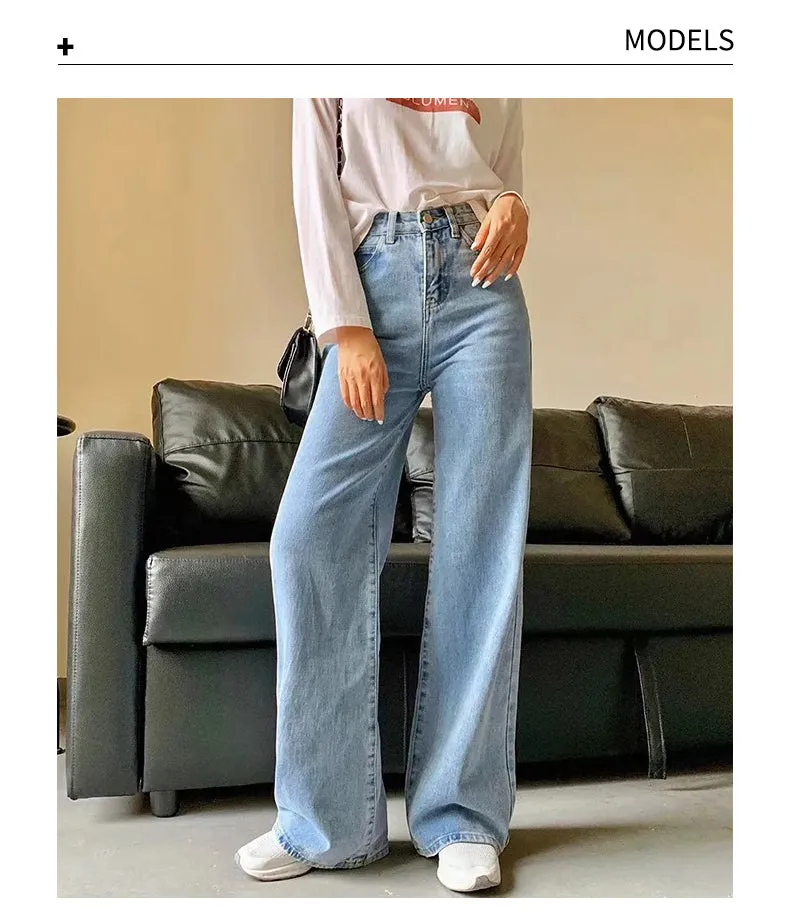 Y2k Wide Leg Pants High Waist Mom Jeans Fashion Denim Trousers Blue Jeans