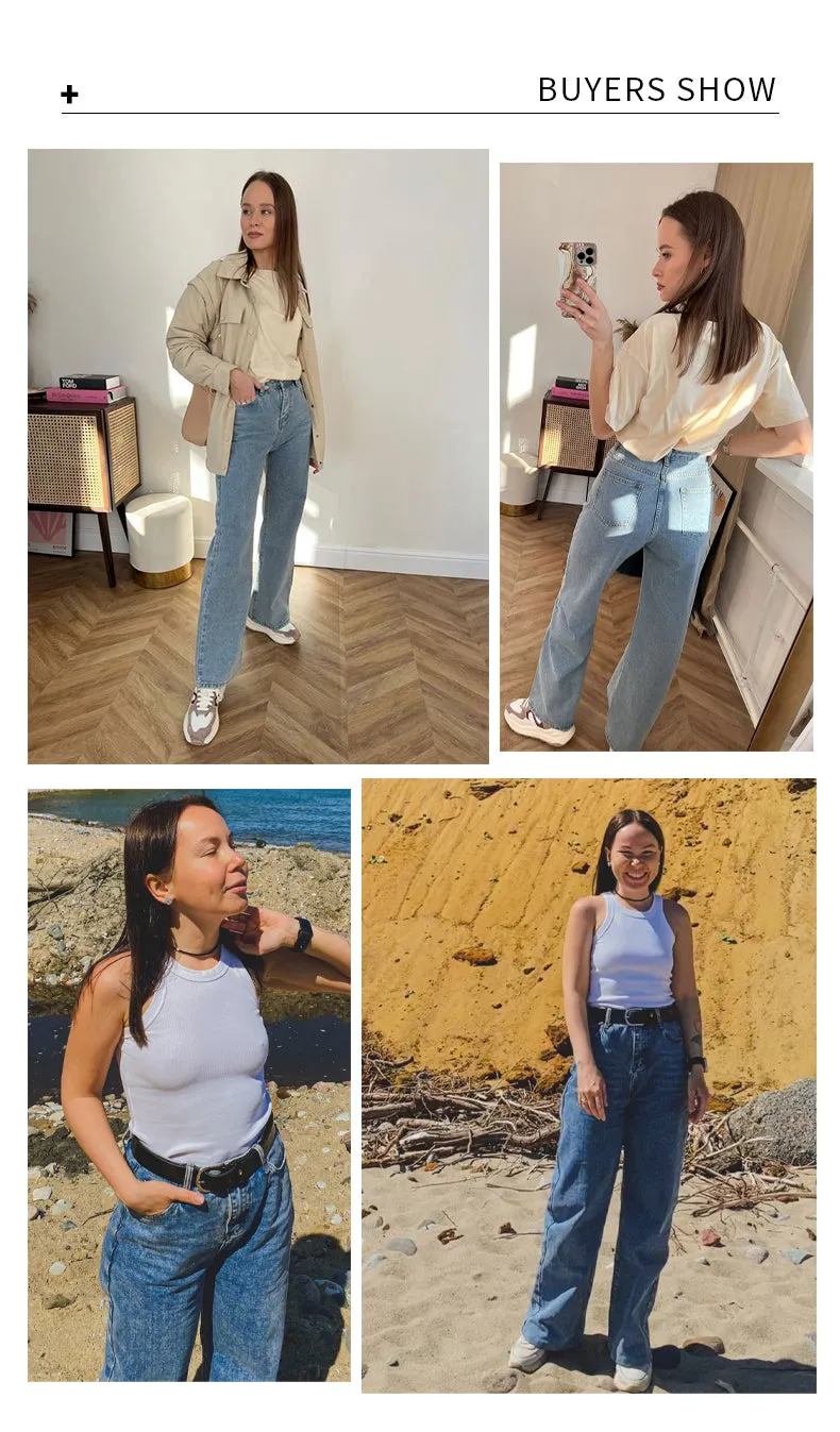 Y2k Wide Leg Pants High Waist Mom Jeans Fashion Denim Trousers Blue Jeans