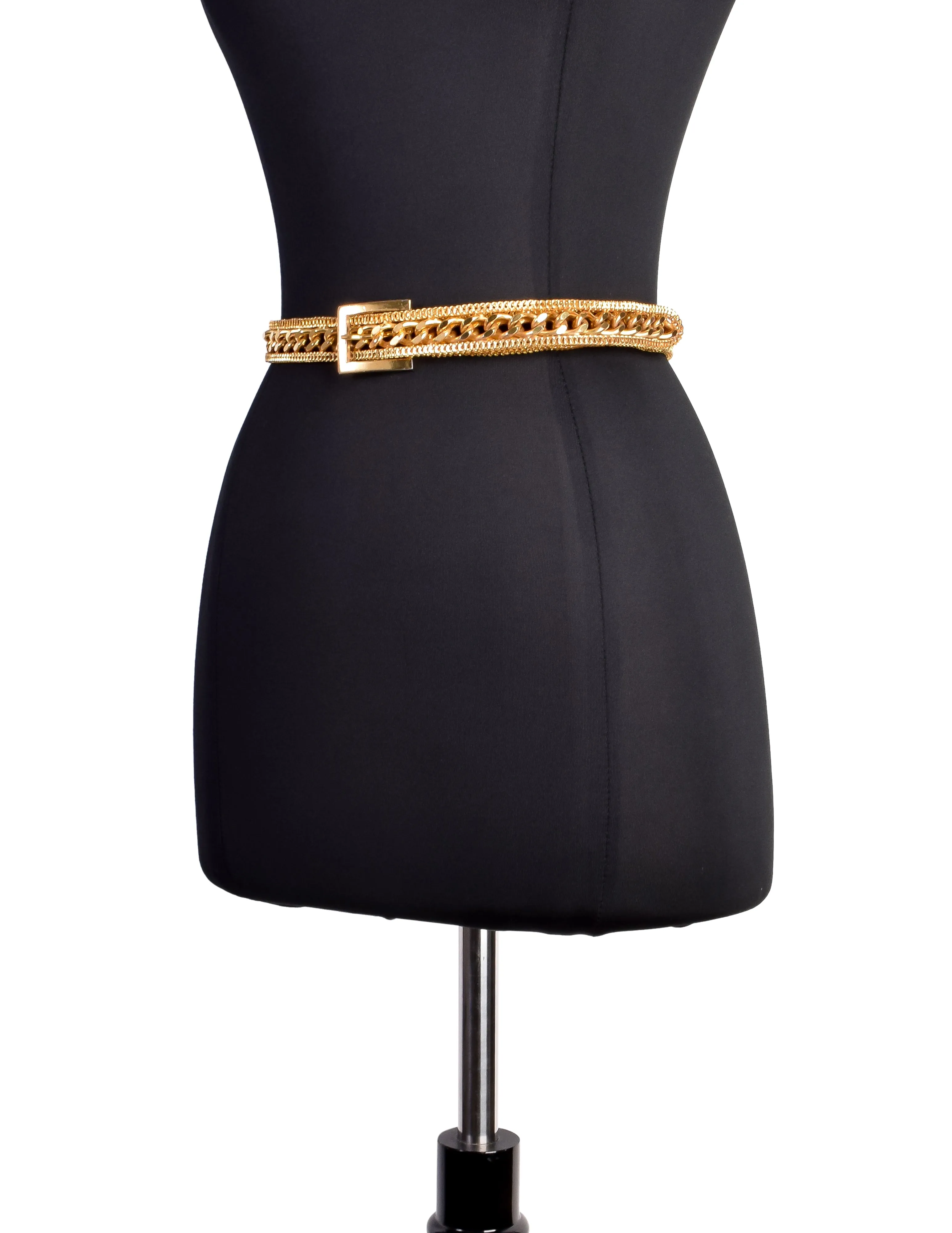 Yves Saint Laurent Vintage Gold Stacked Chain Buckle Belt