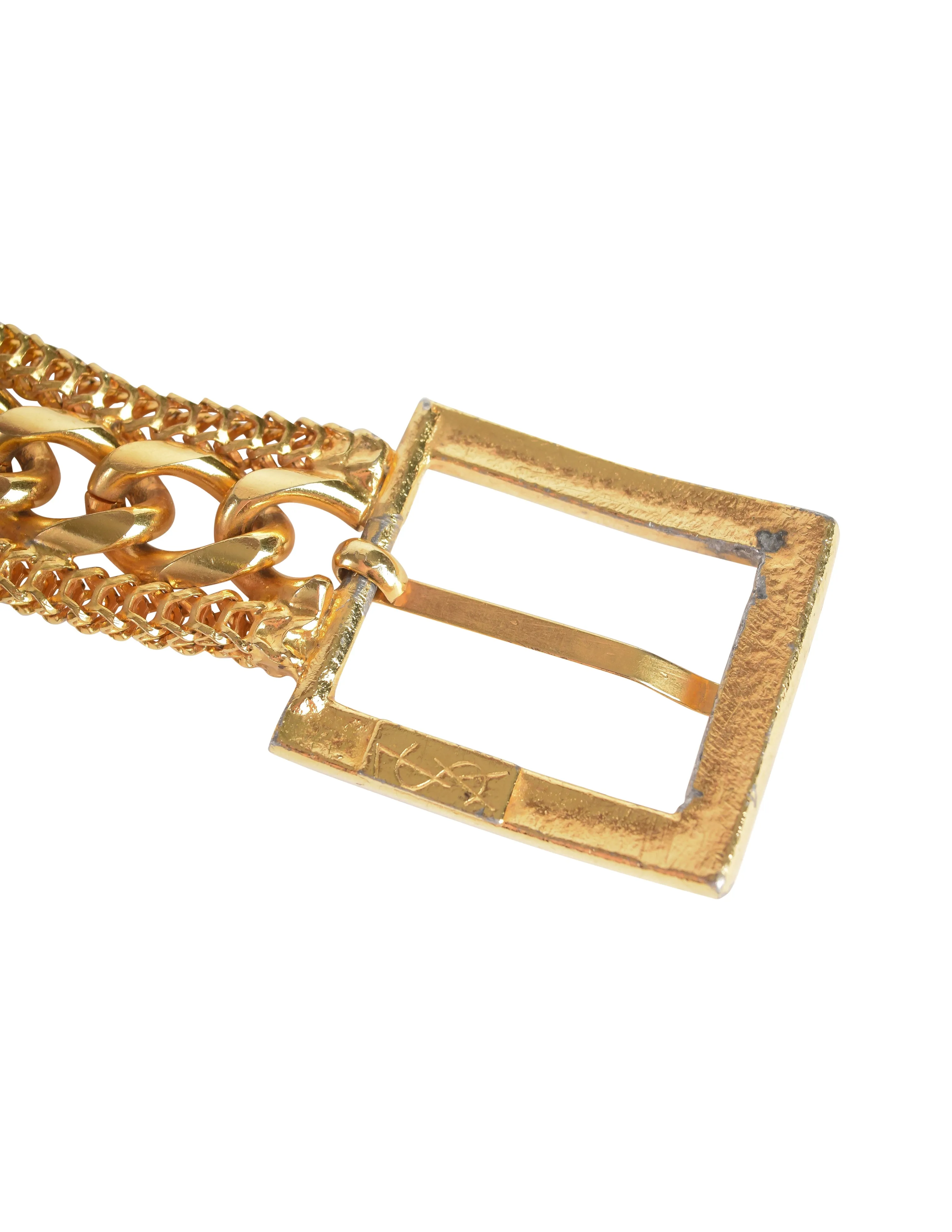 Yves Saint Laurent Vintage Gold Stacked Chain Buckle Belt