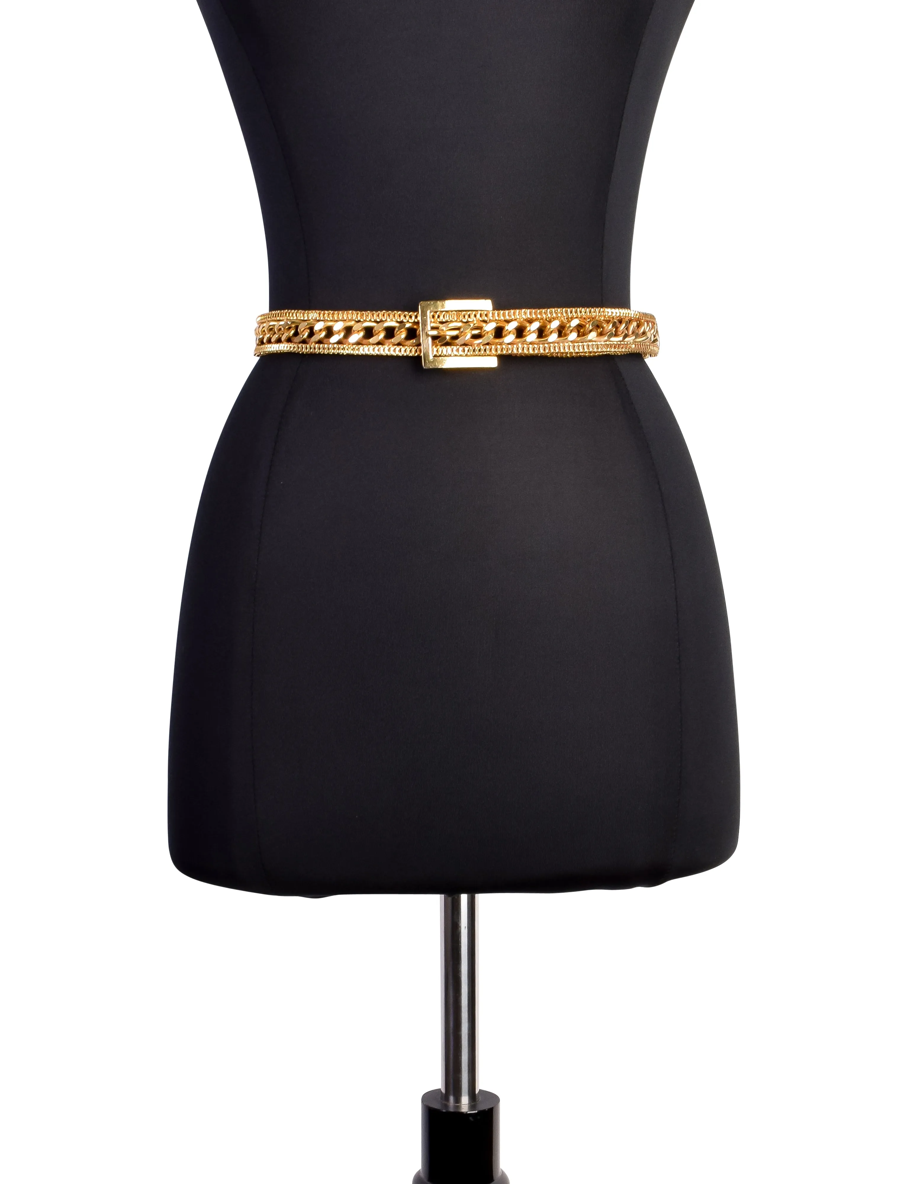 Yves Saint Laurent Vintage Gold Stacked Chain Buckle Belt