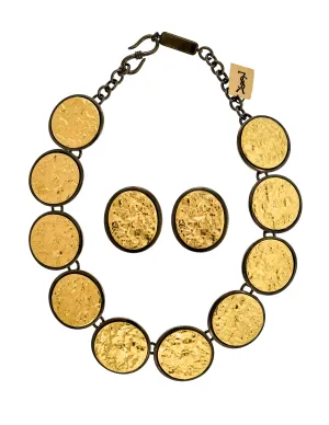 Yves Saint Laurent Vintage Numbered Runway Gold Nugget and Gunmetal Necklace, Bracelet, and Earrings Set