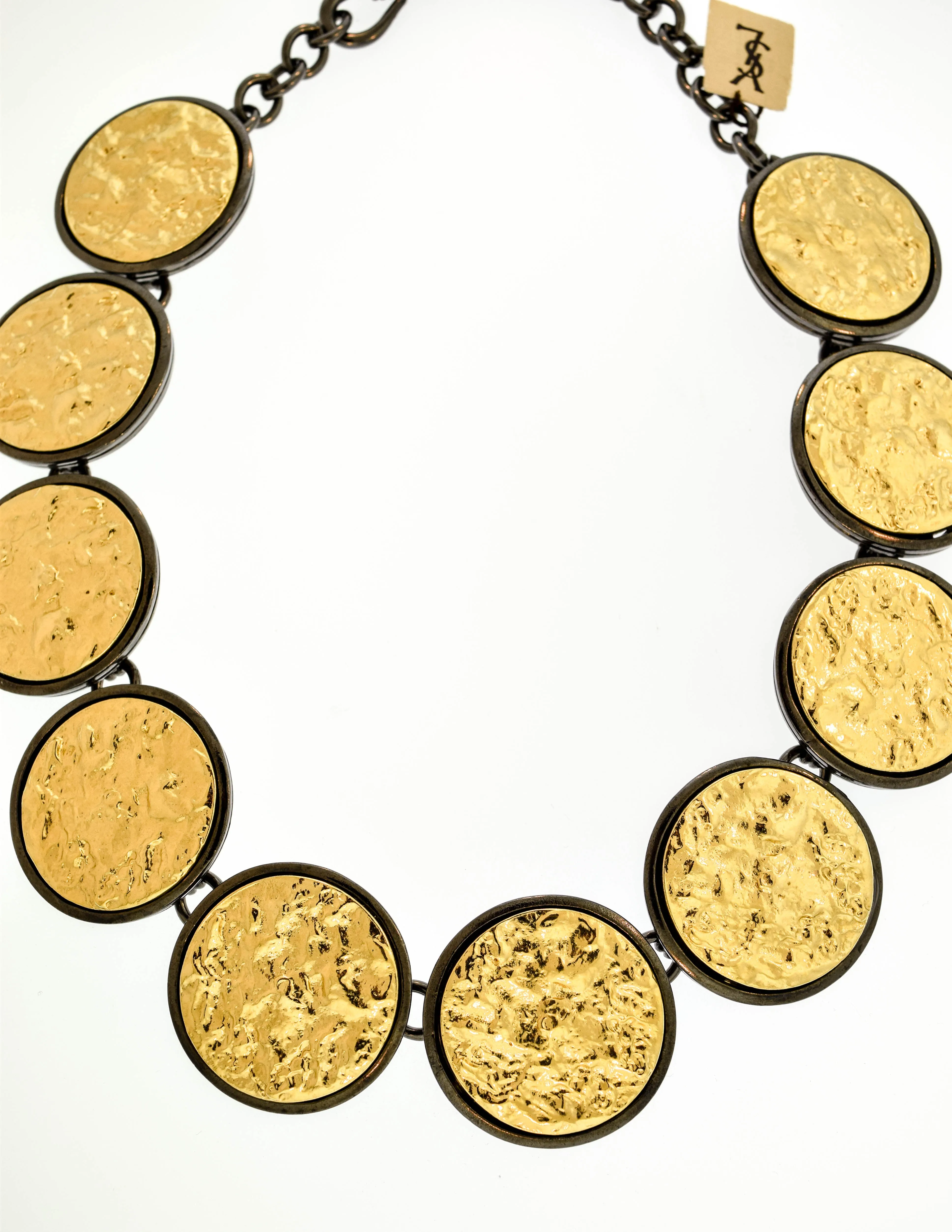 Yves Saint Laurent Vintage Numbered Runway Gold Nugget and Gunmetal Necklace, Bracelet, and Earrings Set