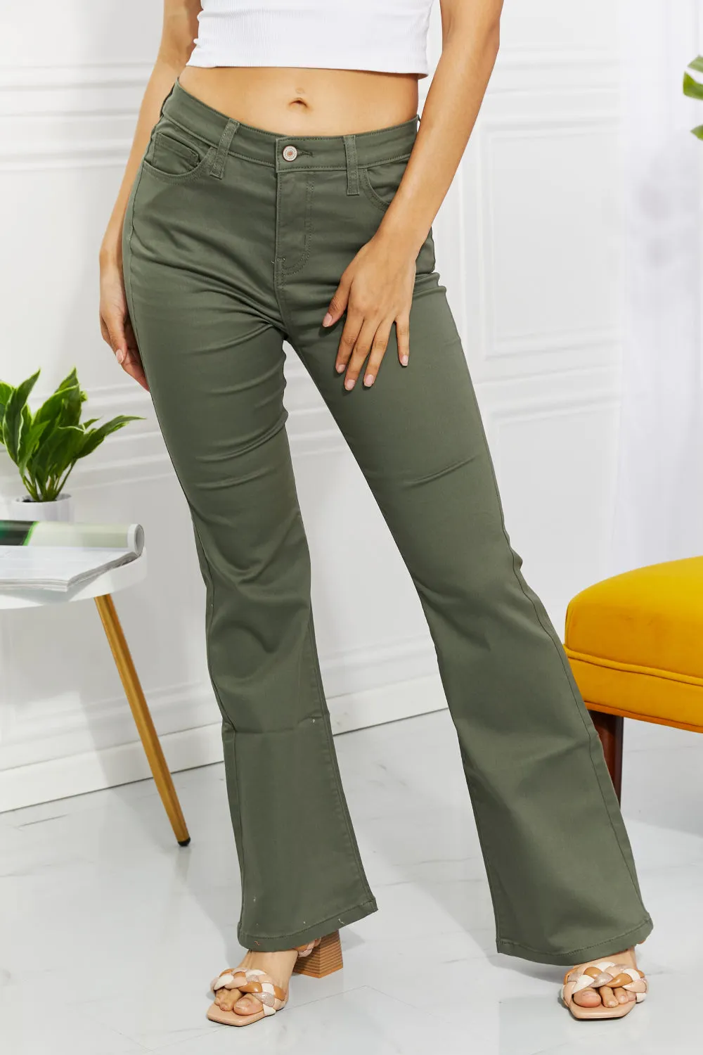 Zenana Clementine Full Size High-Rise Bootcut Jeans in Olive