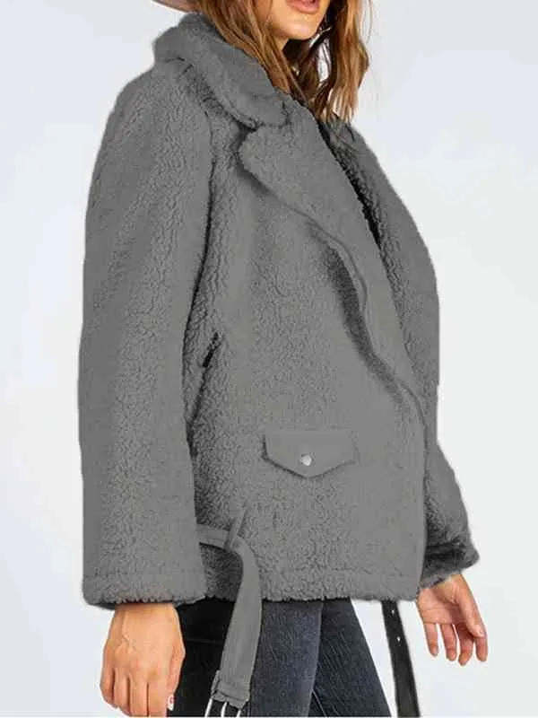 Zip-Up Belted Sherpa Jacket